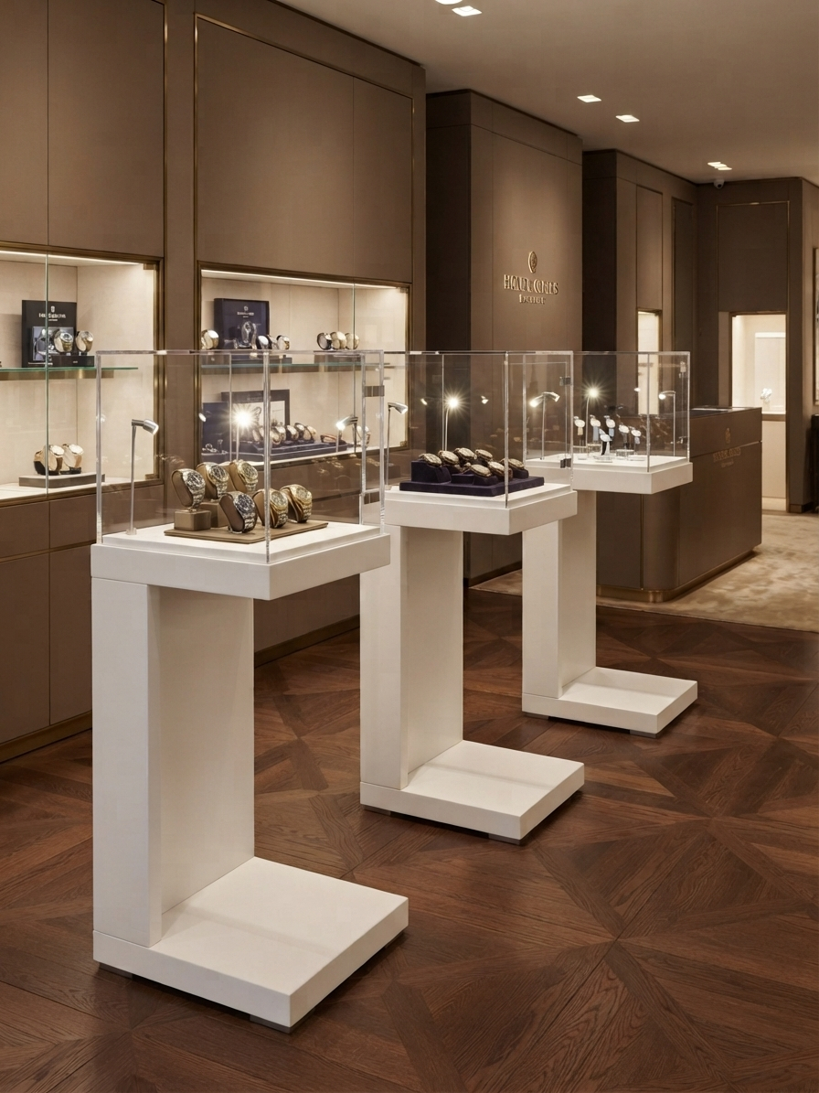 allestimento negozio orologi strutture espositive con faretti